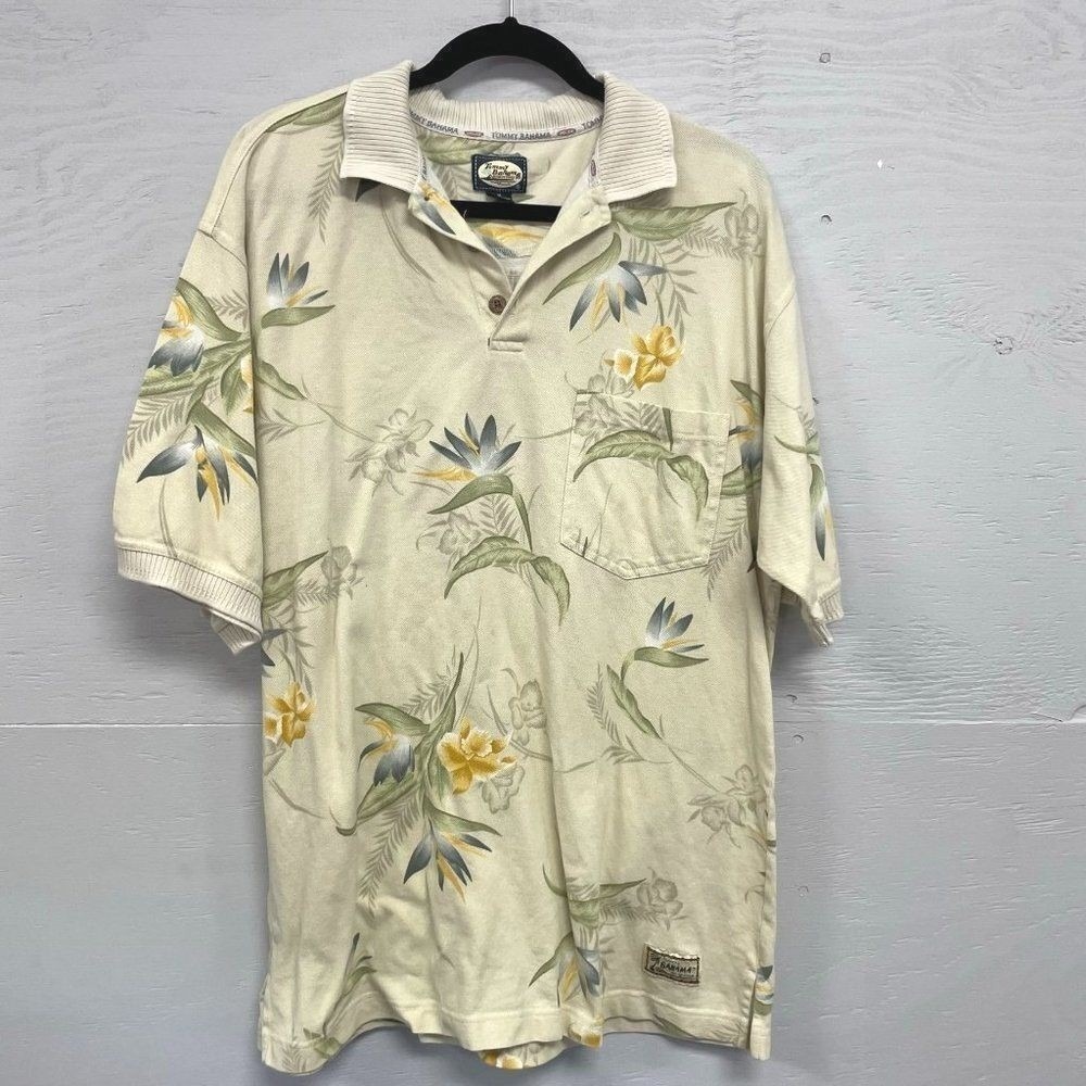 Tommy Bahama Relax‎ Mens Medium Polo Shirt Tropical Bird of Paradise Floral